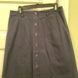 J McLaughlin navy A-line button front skirt, sz 8